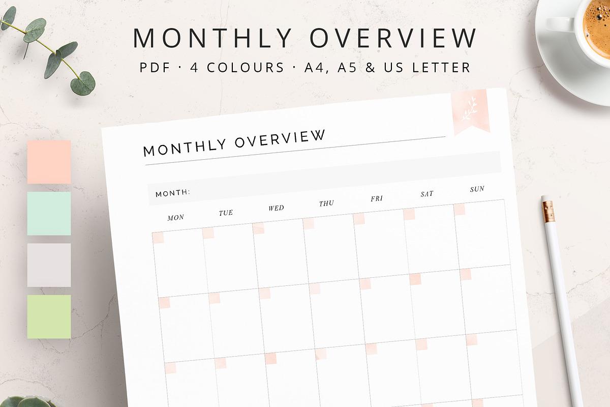 PRINTABLE Monthly Overview, a Stationery Template by Studio Sirona (Photo 1 of 4)