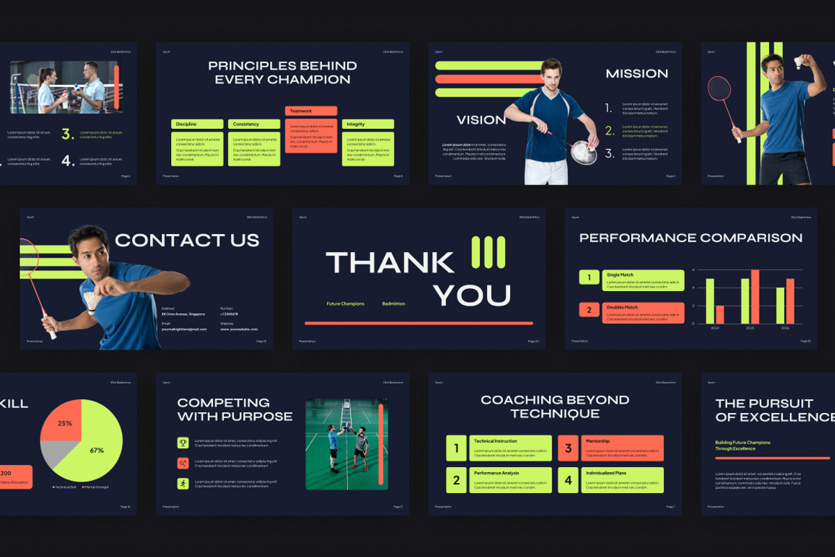 Elite Badminton Google Slides, a Presentation Template by Loin Studio (Photo 4 of 4)