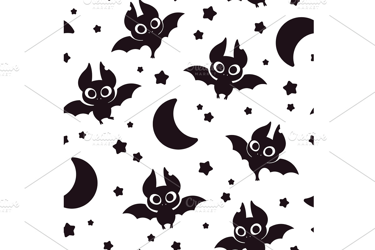 Black bats seamless pattern, an Illustration by LadadikArt