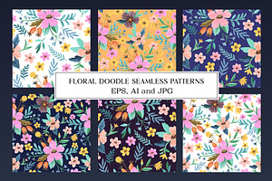 Floral Doodle Seamless Patterns