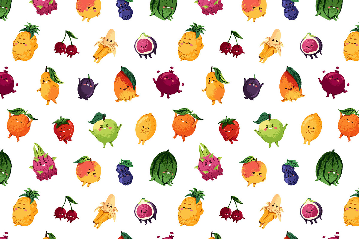 Cute funny fruits set + backgrounds, a Food Illustration by PaperTrident (Photo 8 of 8)