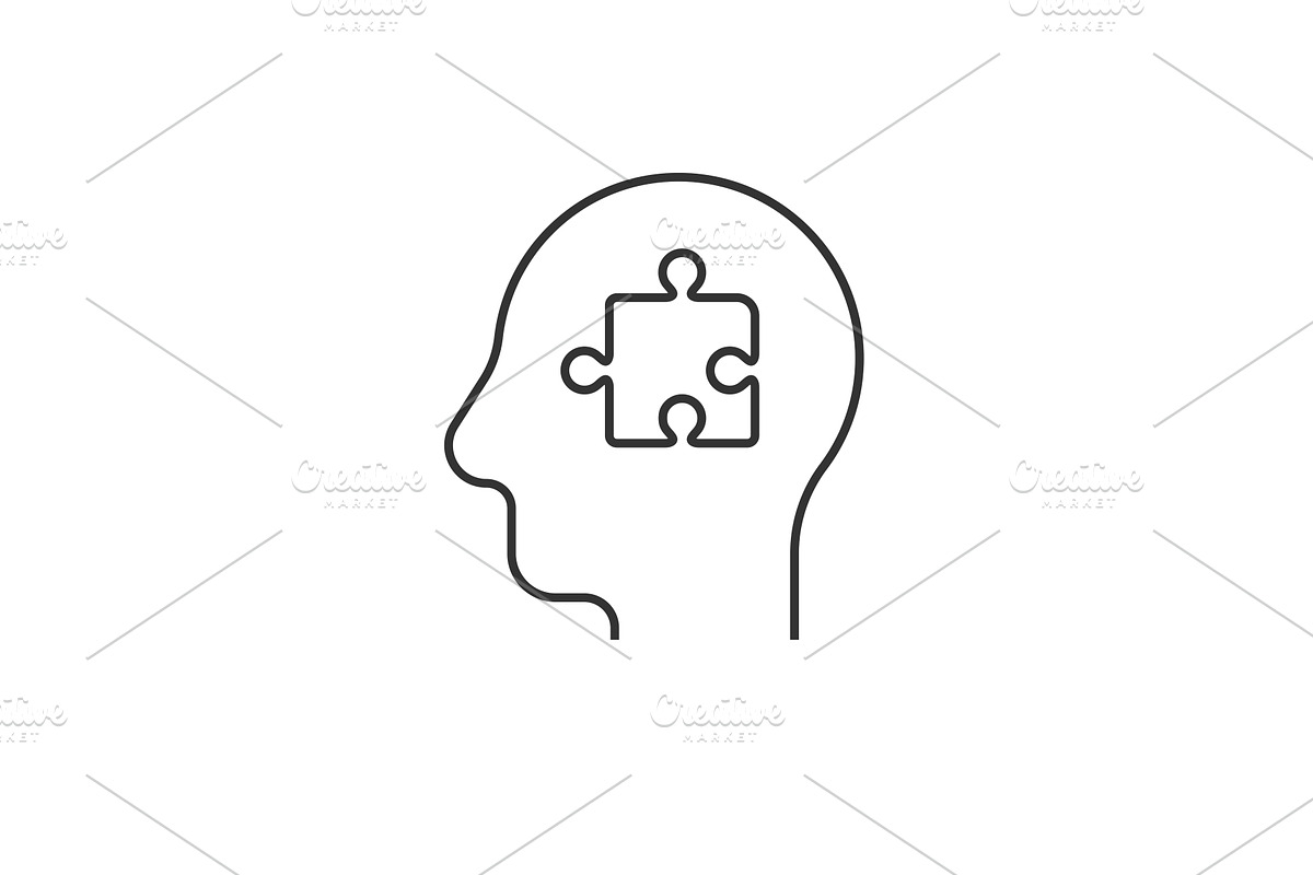 Puzzle inside head line icon, an Outline Icon by Saggitarius