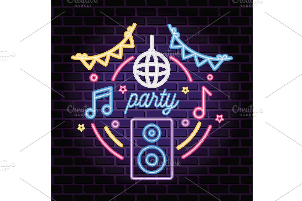 neon party lettering, an Illustration by studiogstock