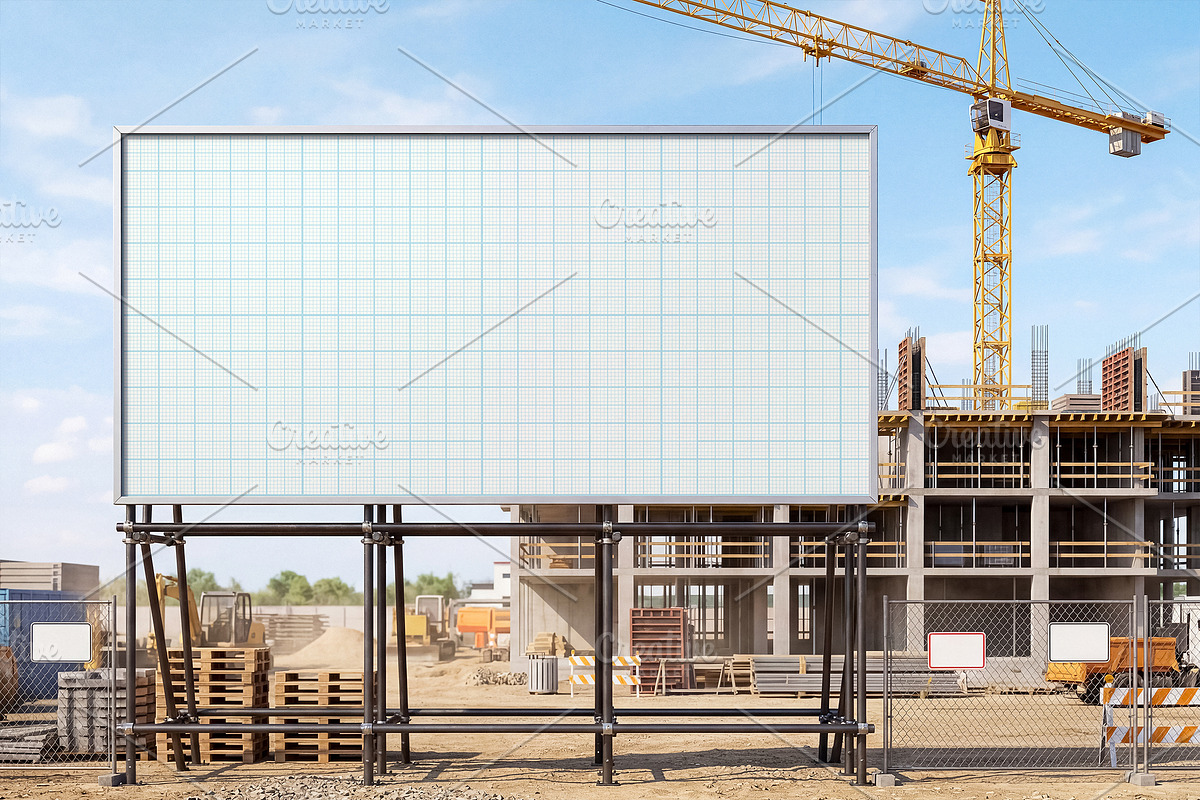 3 Construction Site Billboard Mockup, an Advertising Mockup by smishura (Photo 4 of 8)