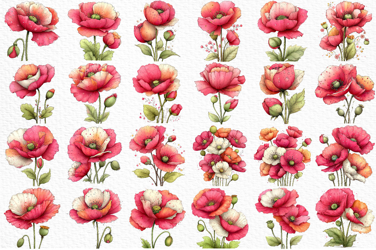 Whimsical Spring Poppy Flower Clipar, an Illustration by Craft Nest (Photo 6 of 11)