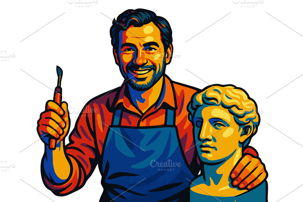 Male Sculptor Working on Classical, an Illustration by AlexArt