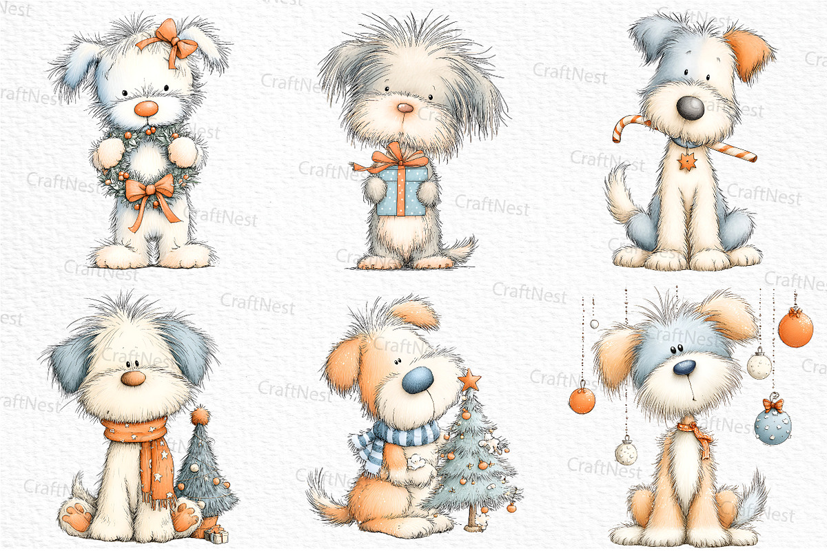 Cute Christmas Fluffy Dogs, an Illustration by Craft Nest (Photo 4 of 6)