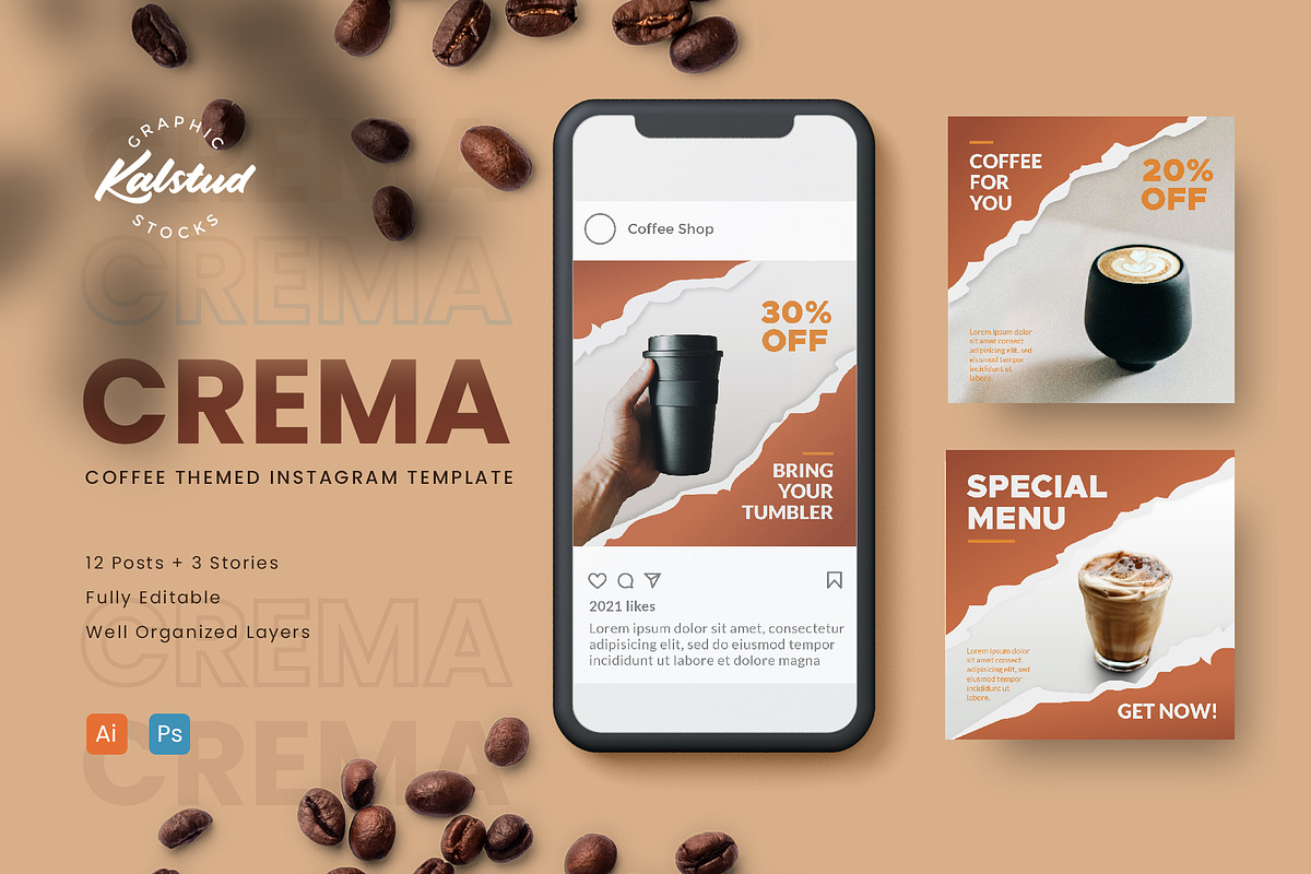 CREMA - Coffee Instagram Template, a Social Media Template by Kalstud (Photo 1 of 5)