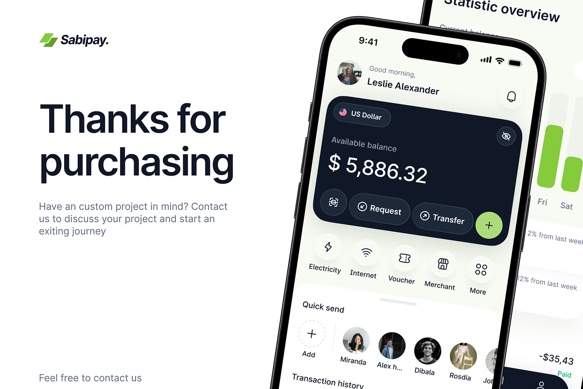 Sabipay - eWallet App UI Kit, an UI Kit Template by keffidesign (Photo 1 of 6)