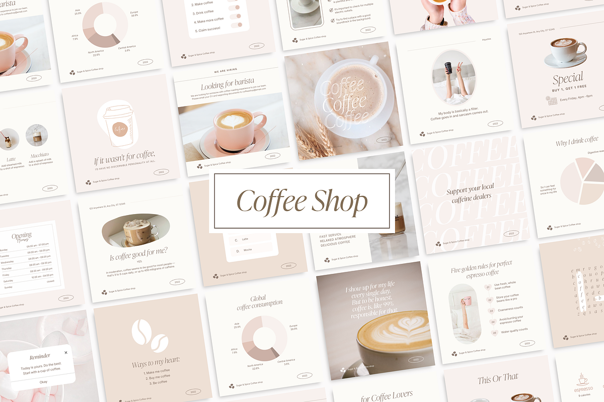 Canva Coffee Shop templates, a Social Media Template by LiliesandBerries (Photo 1 of 23)