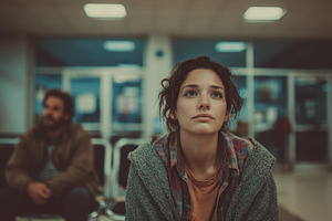 Young woman waiting thoughtfully in, a Photo by Pixeness Studio