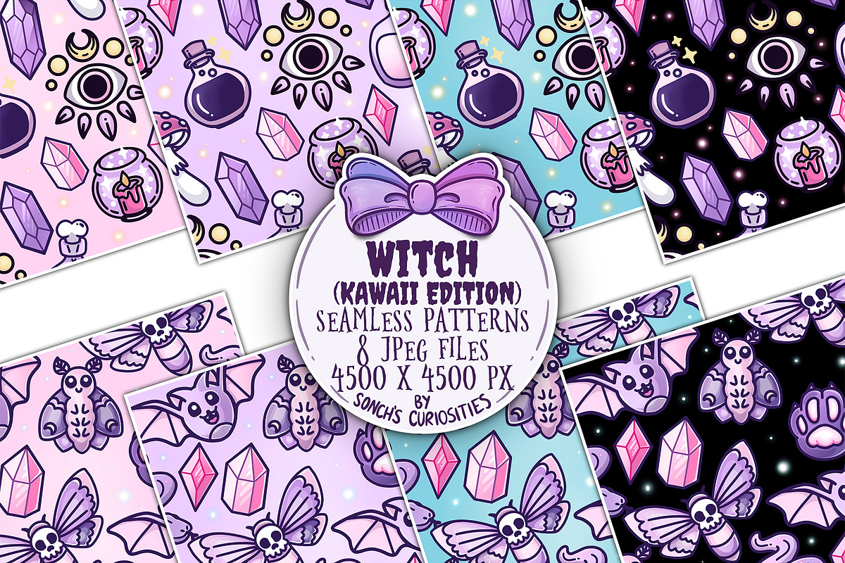 Kawaii Witch  Seamless  patterns, a Pattern Graphic by Sonch' s Curiosities (Photo 1 of 3)