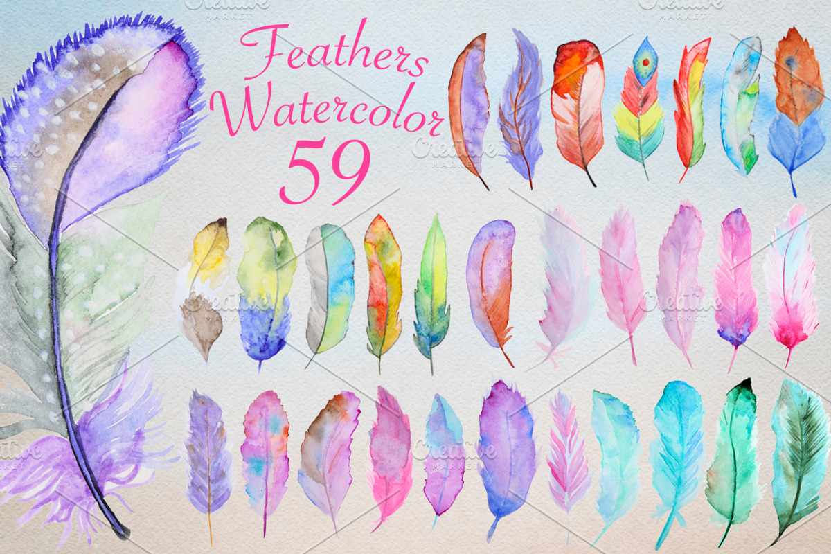 Watercolor feather set, an Illustration by IvanFet (Photo 1 of 4)