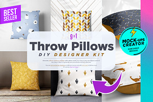 Throw Pillows 9x Mock-ups Set, a Print Template by Mocca Mockups Store