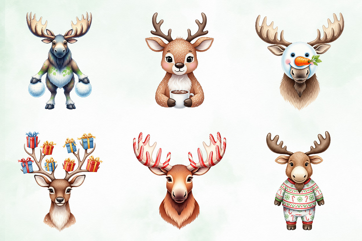 Quirky Reindeer Funny Moose Clipart, an Illustration by Creative Art (Photo 3 of 9)