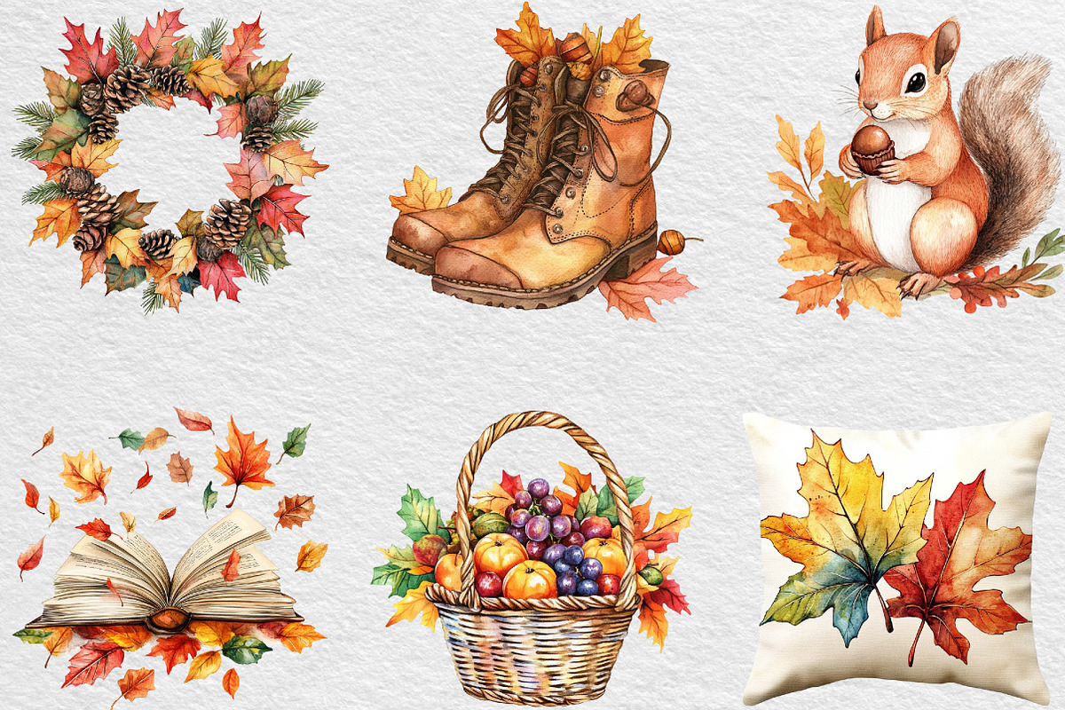 Watercolor Autumn Clipart Bundle, an Illustration by Black Bird Studio (Photo 6 of 6)