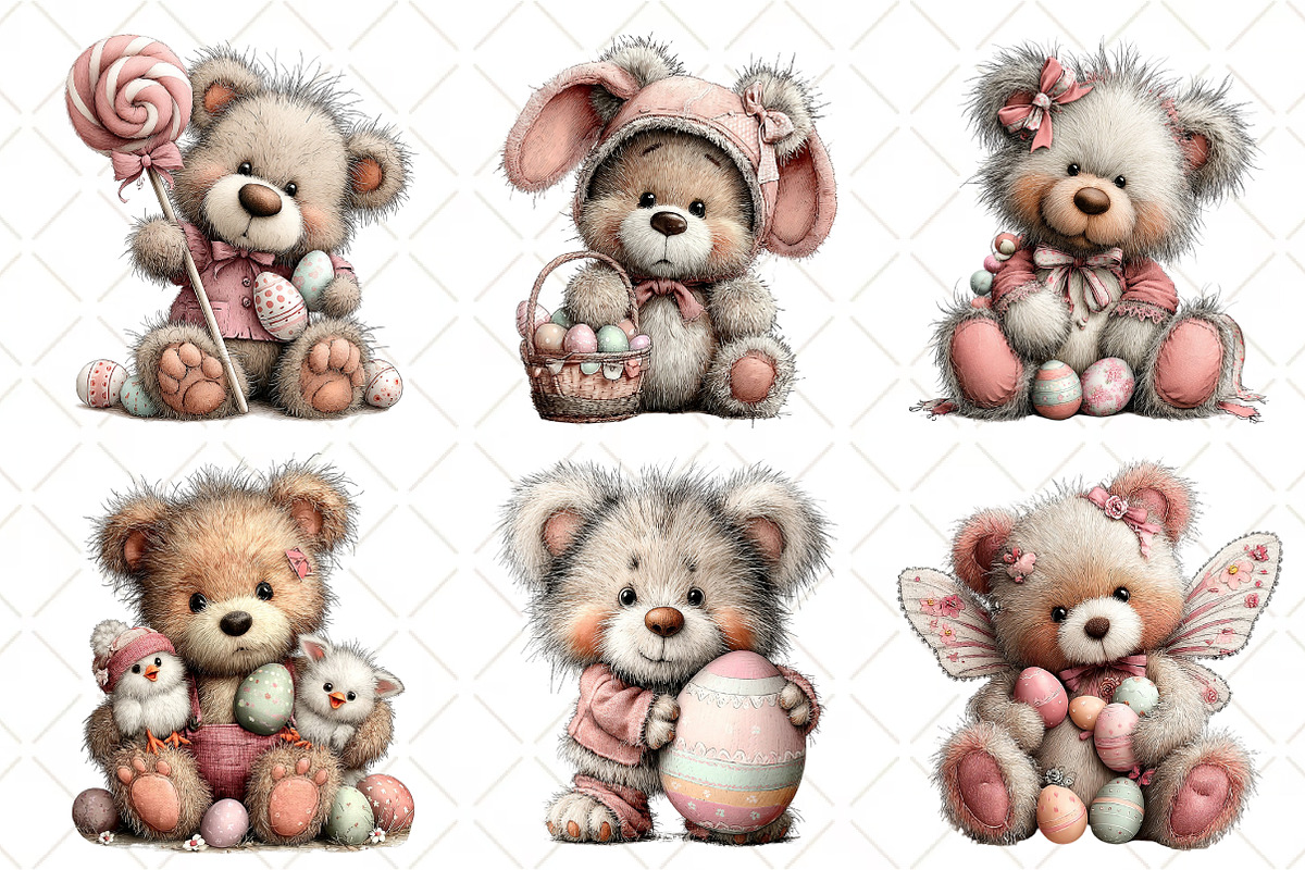 Whimsical Easter Teddy Bear Clipart, an Illustration by Black Bird Studio (Photo 6 of 6)