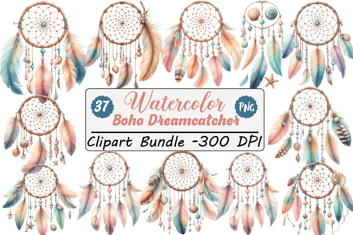 Watercolor Boho Dreamcatcher Clipar, an Illustration by DreamCafeArt (Photo 1 of 4)