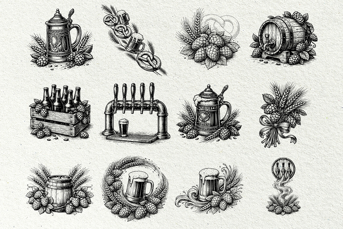 Oktoberfest Engraving Graphics, a Seasonal Illustration by DENIDigitalArtSudio (Photo 5 of 7)