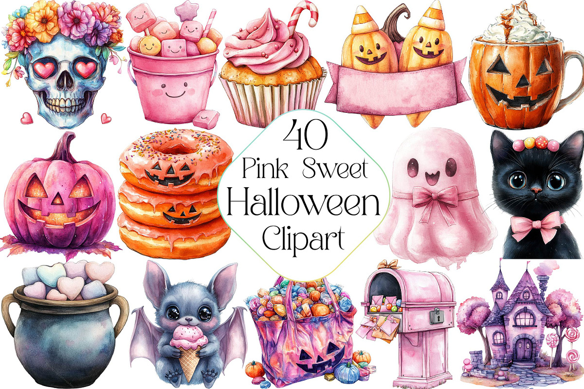 Pink Sweet Halloween Clipart, an Illustration by DreamPrint404 (Photo 1 of 5)