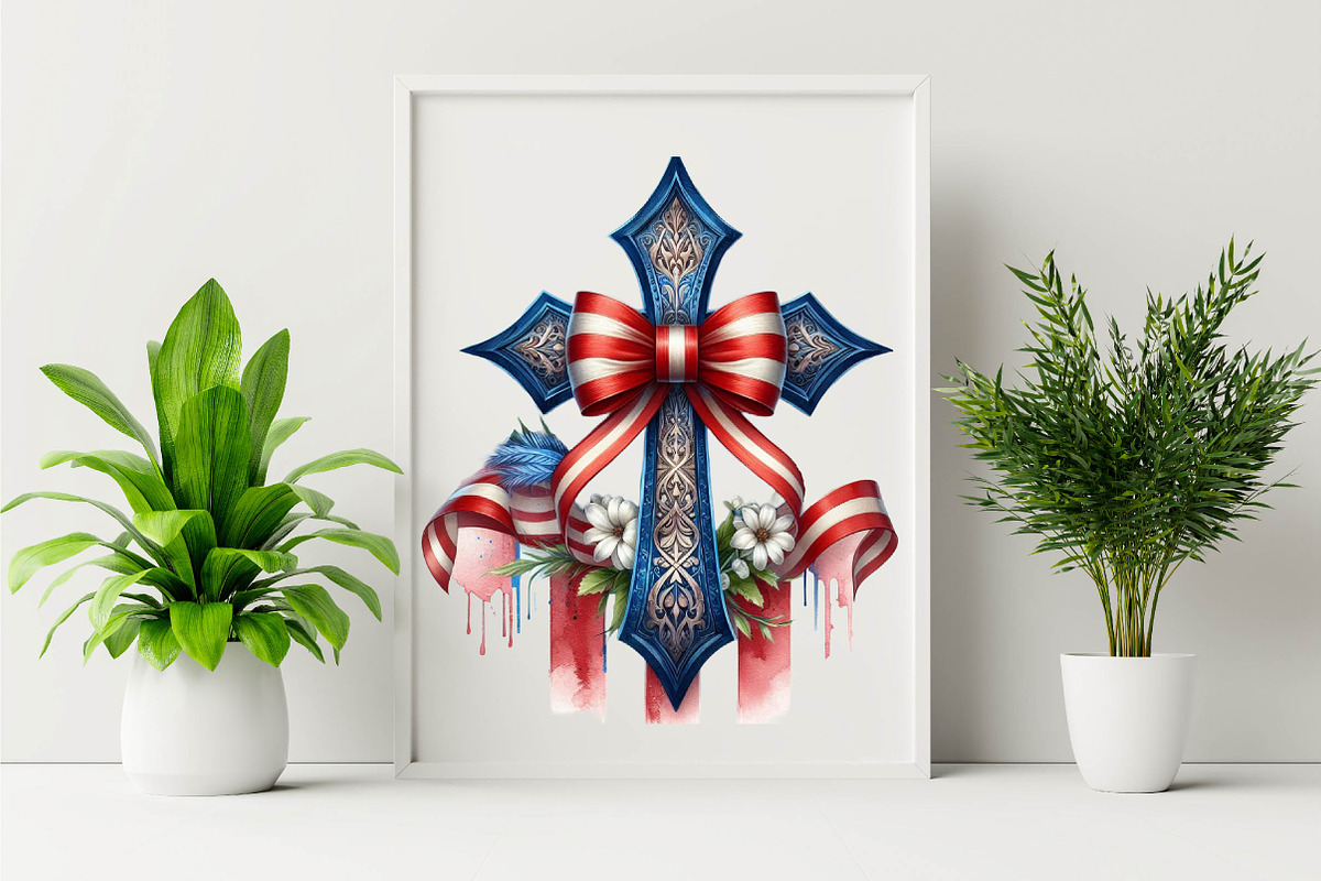 Christian Cross 4th of July USA Bow, an Illustration by SVGArt (Photo 4 of 6)