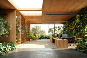 Office space integrates nature with, a Photo by Pixeness Studio