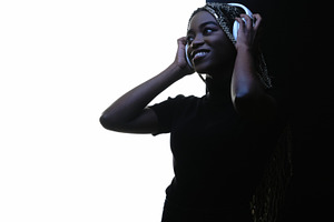 Music pleasure sound joy happy woman in headphones, a Person Photo by Photo Drive Studio