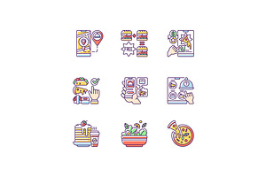 Food Delivery Service RGB Icons Set