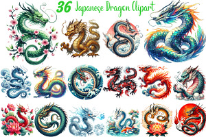 Watercolor Japanese Dragon Clipart, an Illustration by DreamCafeArt