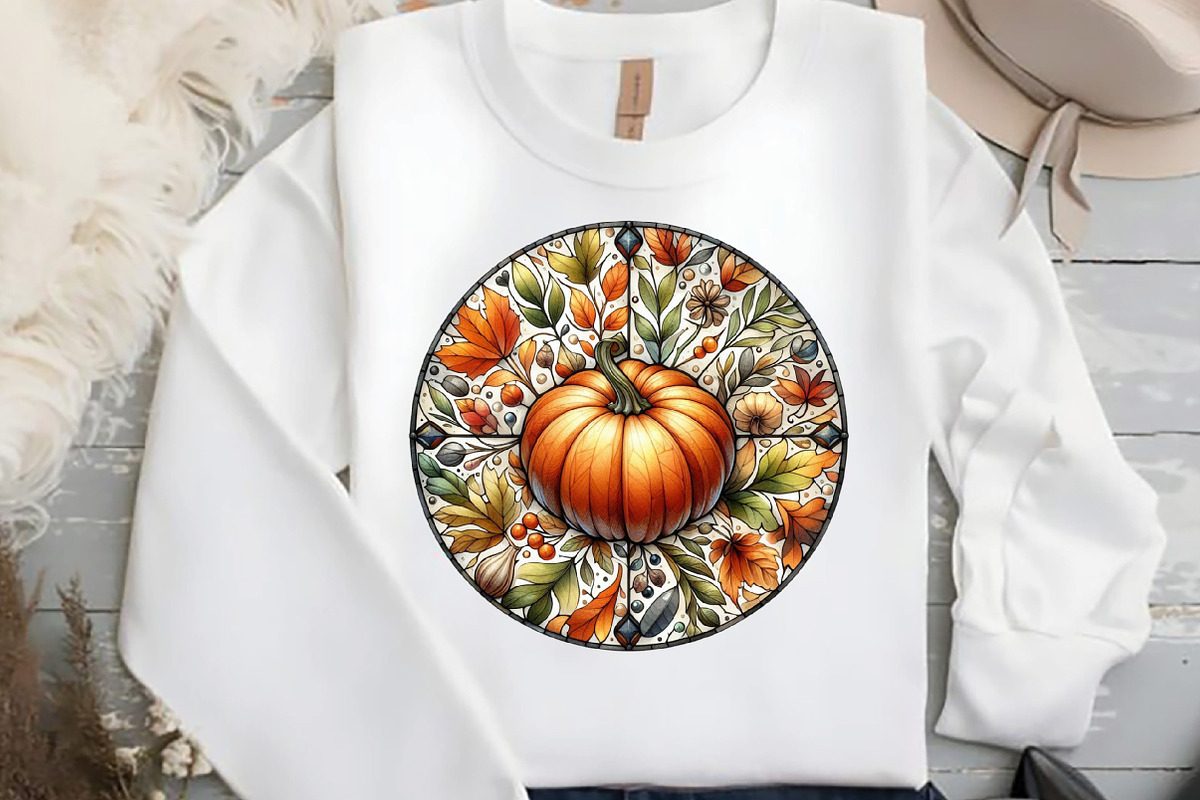 Round Pumpkin Stained Glass Clipart, an Illustration by DreamCafeArt (Photo 5 of 5)
