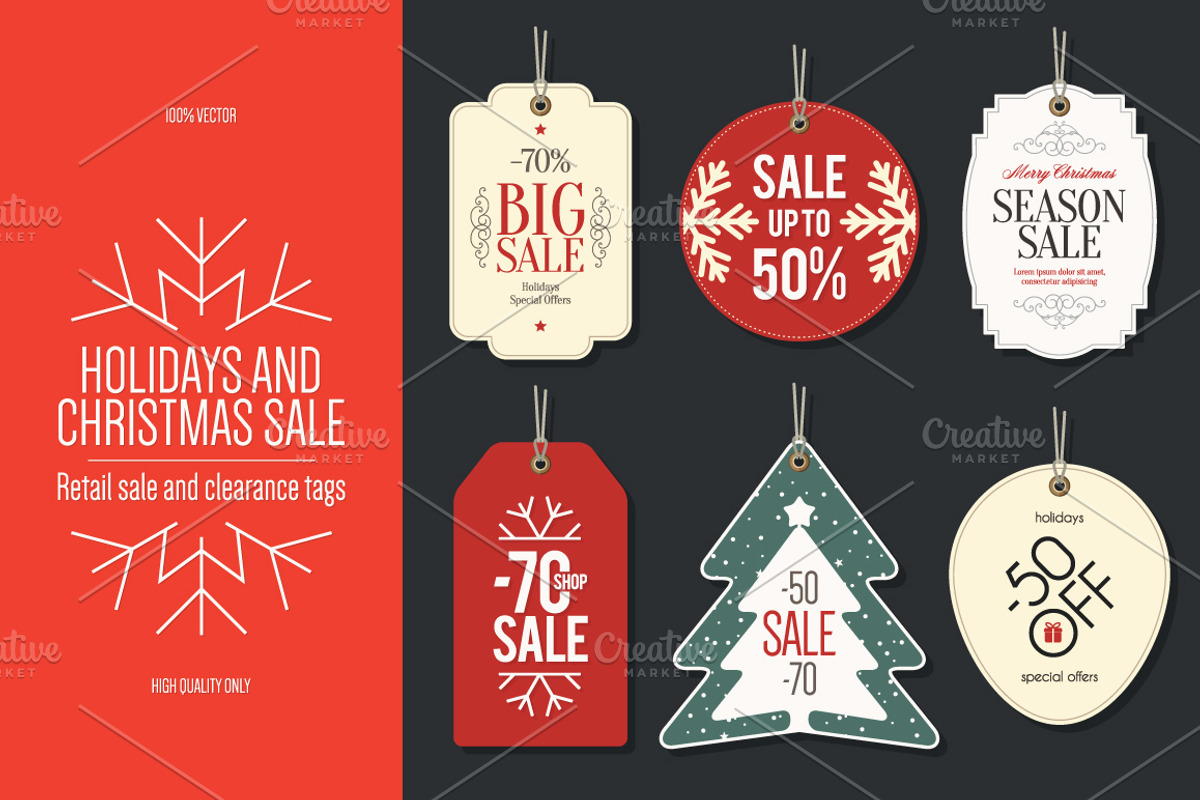 6 Christmas Retail Sale Tags, a Card Template by Restaurant Menu & Logos