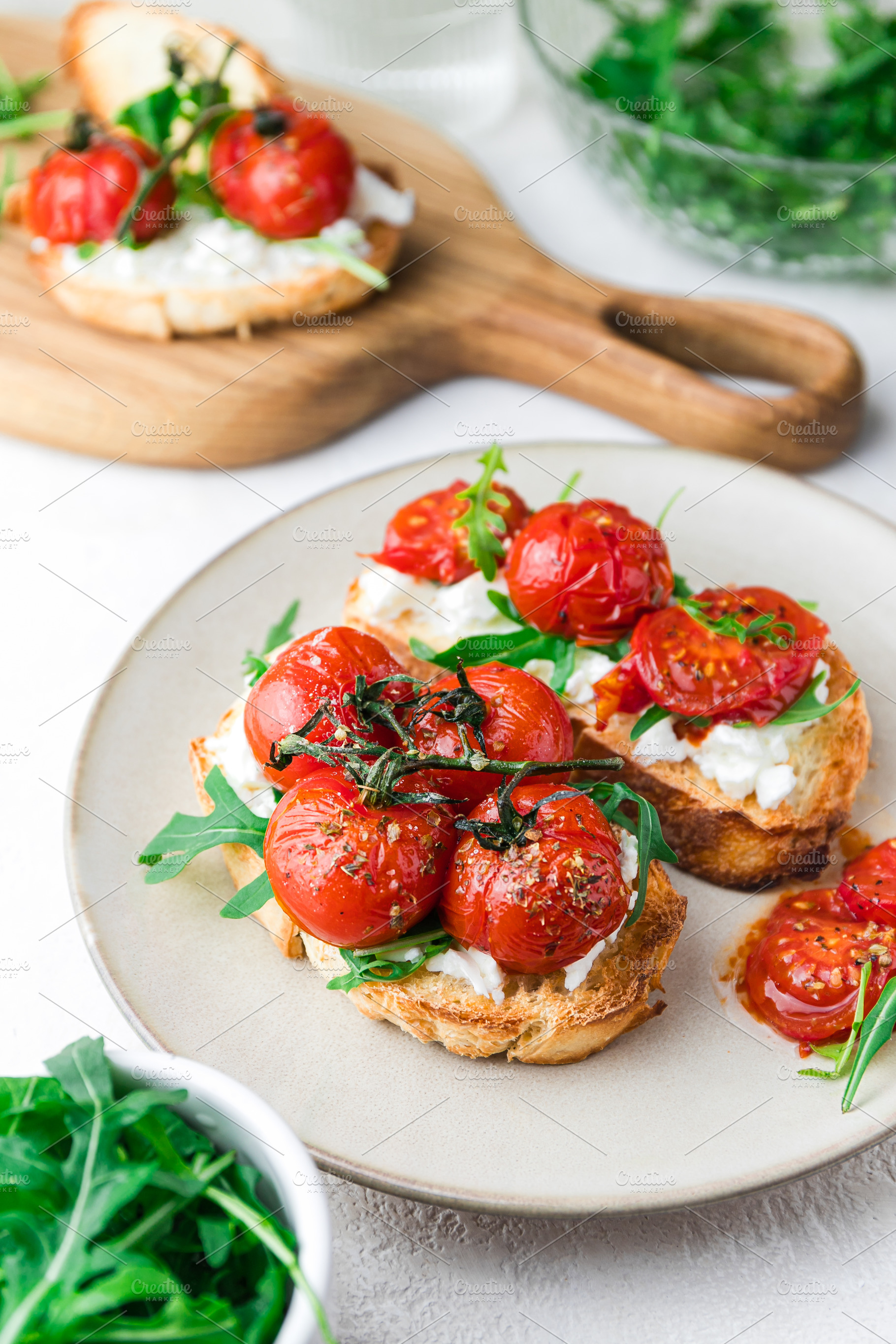 Bruschetta with cottage cheese, arug, a Food & Drink Photo by Edalin's Store
