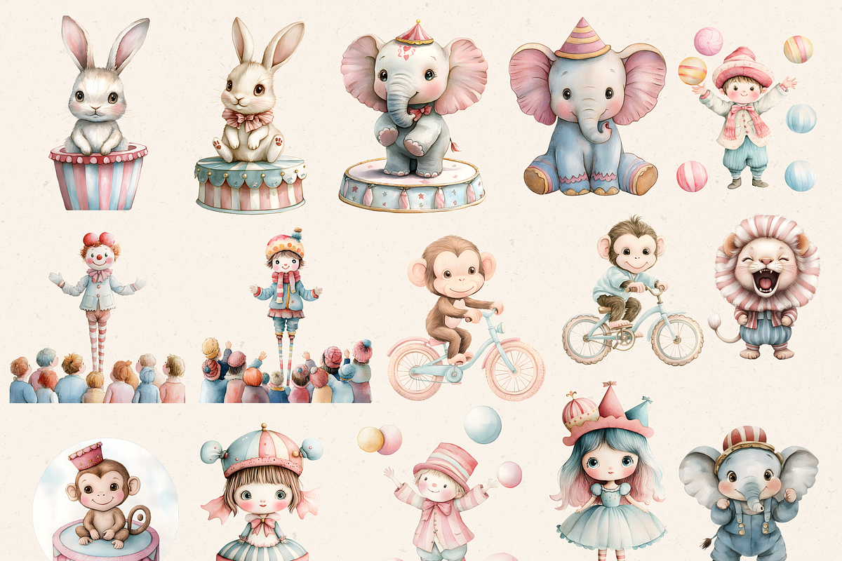 PASTEL CIRCUS FOR KIDS CLIPART, an Animal Illustration by Daring Digies (Photo 3 of 8)