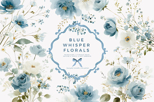 watercolor blue preppy floral clipar, an Illustration by Patishop Art