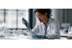 Female Scientist Pipetting Samples, a Technology Photo by piter.goskov
