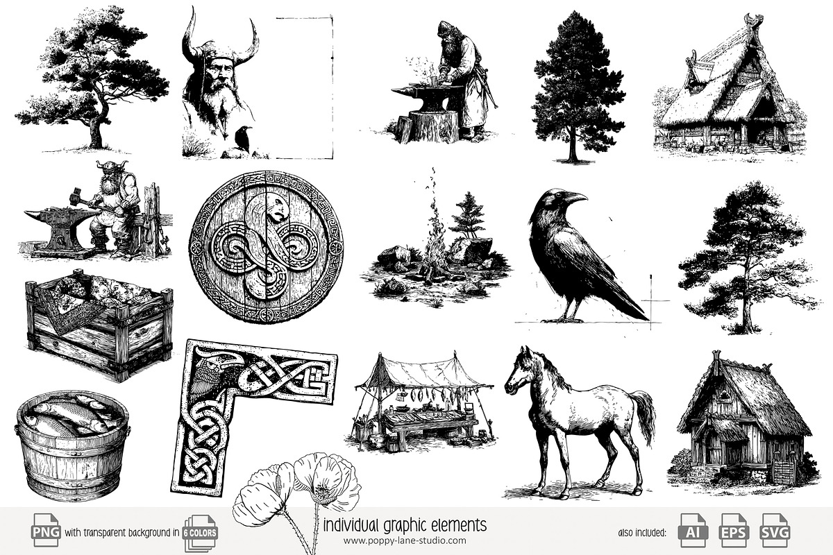 100 line art Viking clip art, a Person Illustration by Poppy Lane Studio (Photo 5 of 12)