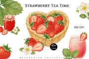 Strawberry Tea Time Watercolor Set, a Food Illustration by Sunshine Art (Thumbnail 1 of 7)