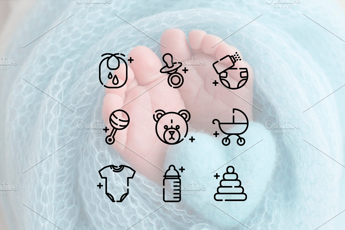 Cute Baby Essentials Line Icons, an Outline Icon by Lyolya Profitrolya (Photo 2 of 2)