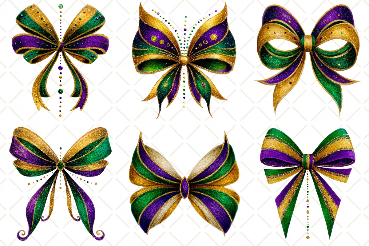 Mardi Gras Bow Coquette Bow, an Illustration by Black Bird Studio (Photo 2 of 6)