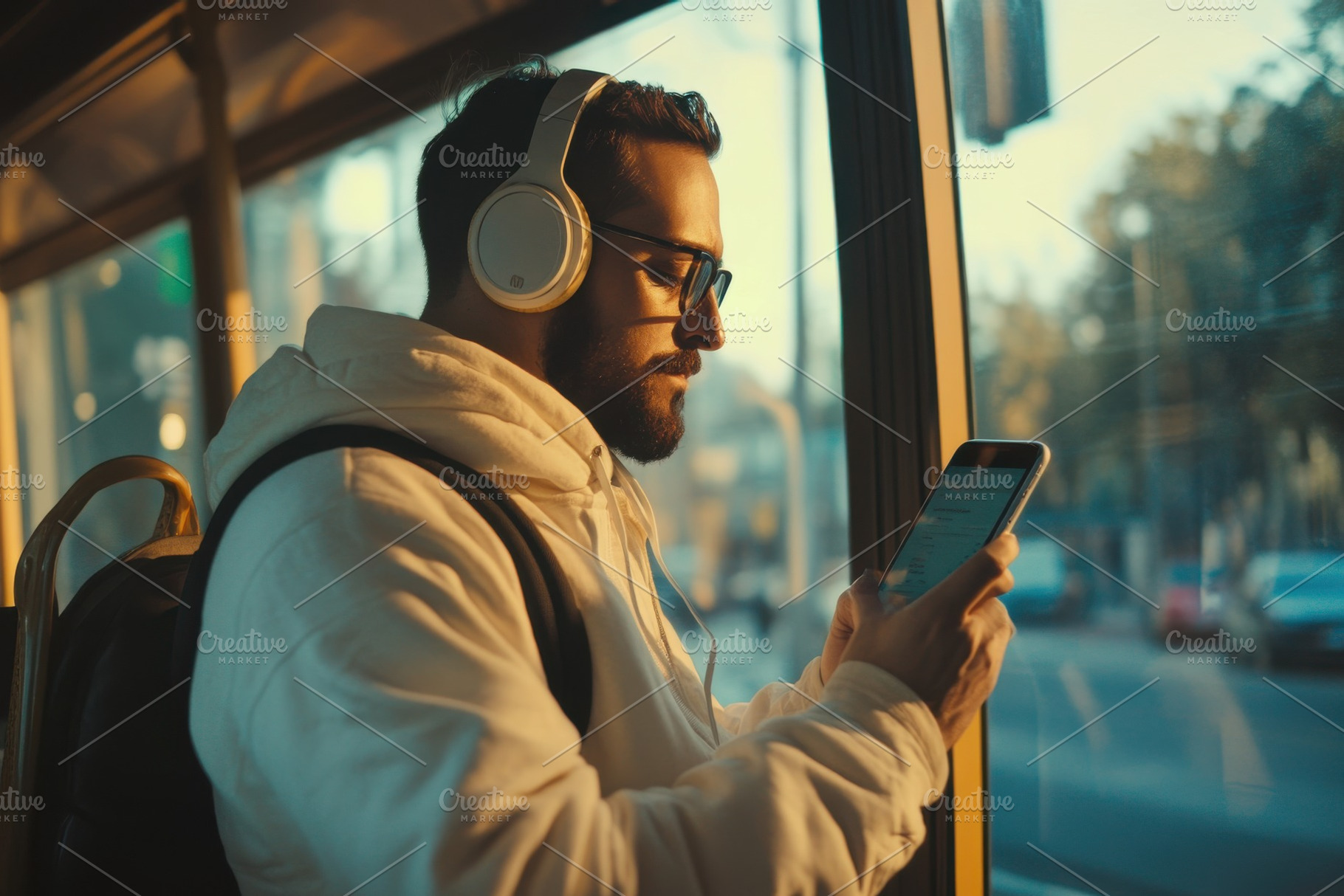 Man in headphones engaged with smart, a Photo by Iftikhar Alam