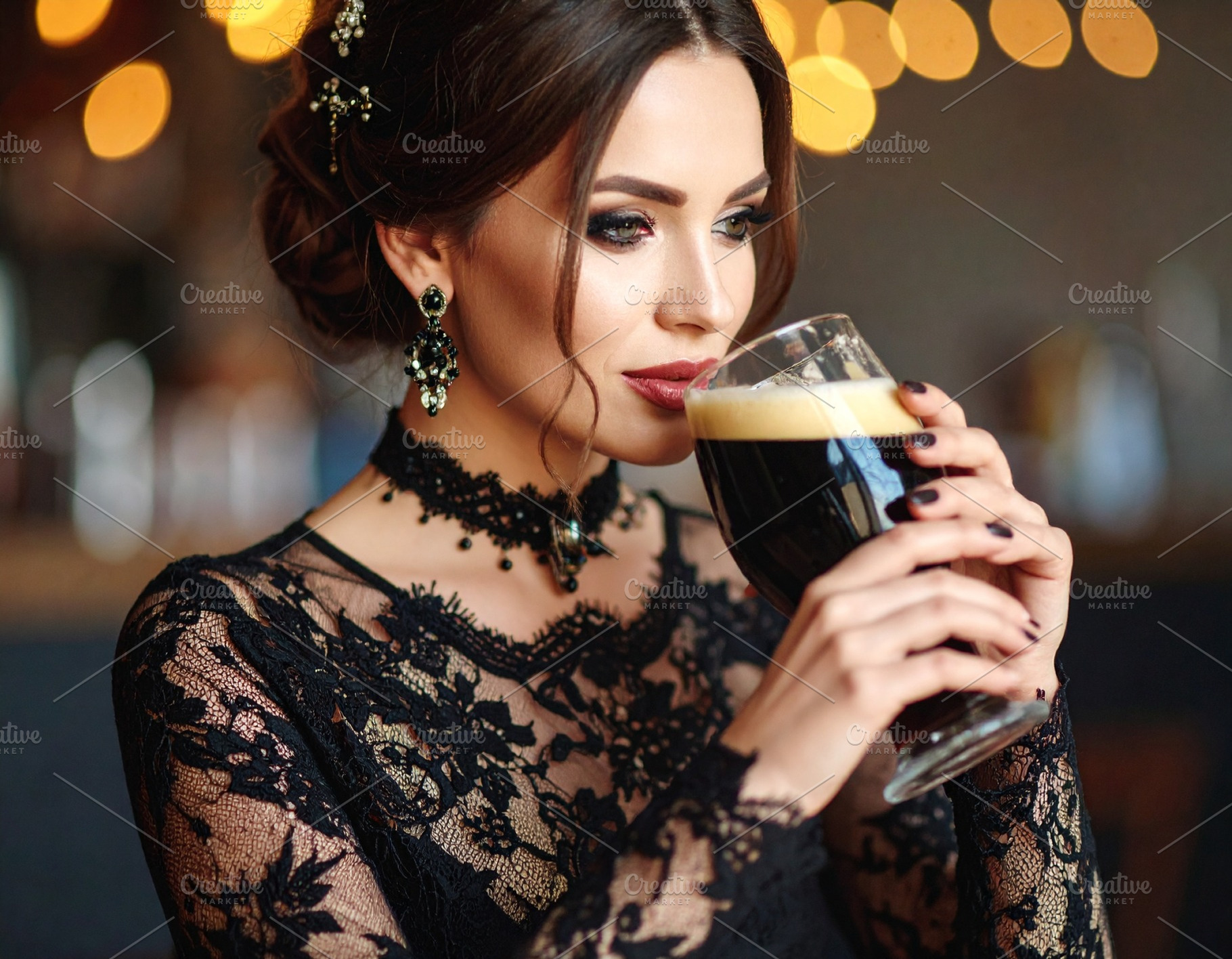 beautiful young goth woman drinking beer AI generated, a Photo by WorldPhotos