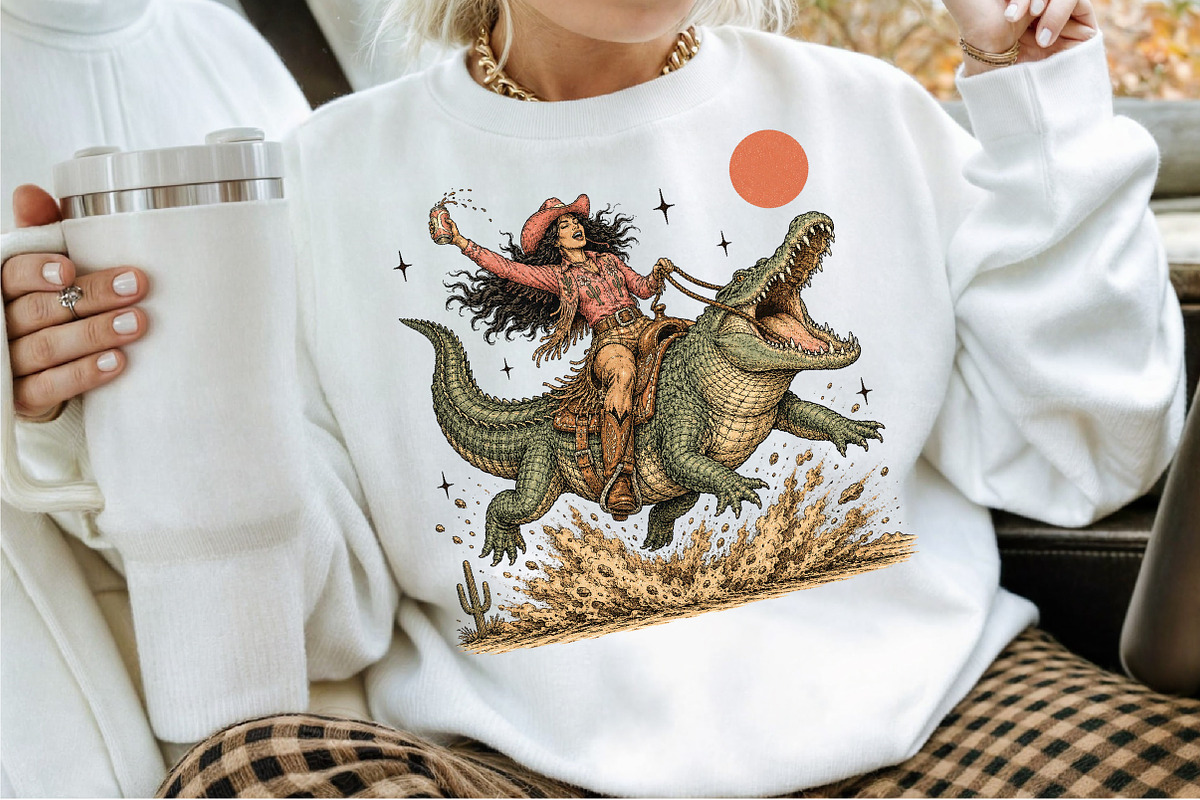 Cowgirl Crocodile Rider PNG, an Object Illustration by Sublimation Artist (Photo 2 of 9)