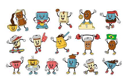 Cartoon coffee shop mascots. Funny, an Illustration by winwin.art
