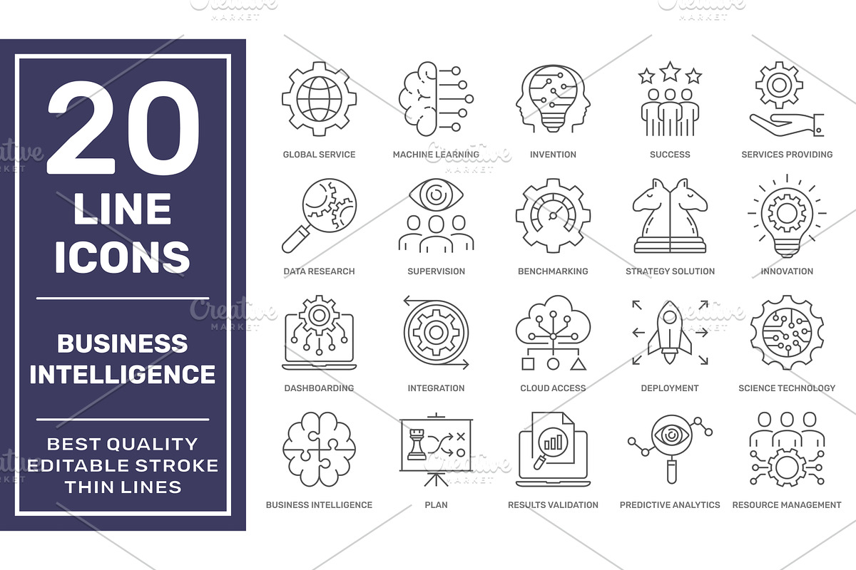 Business Intelligence icons set, a Finance Illustration by defmorph