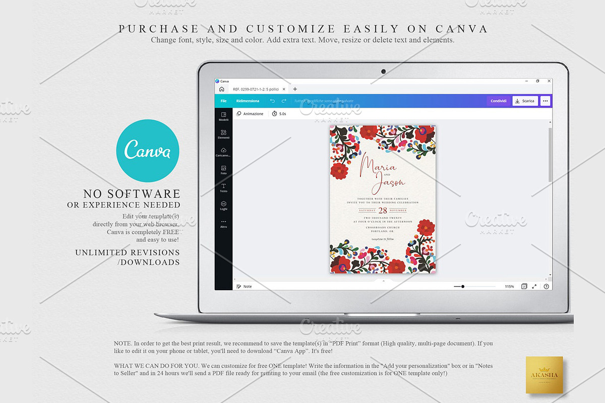 Mexican Wedding Invitation | CANVA, a Stationery Template by Creative Market (Photo 2 of 5)