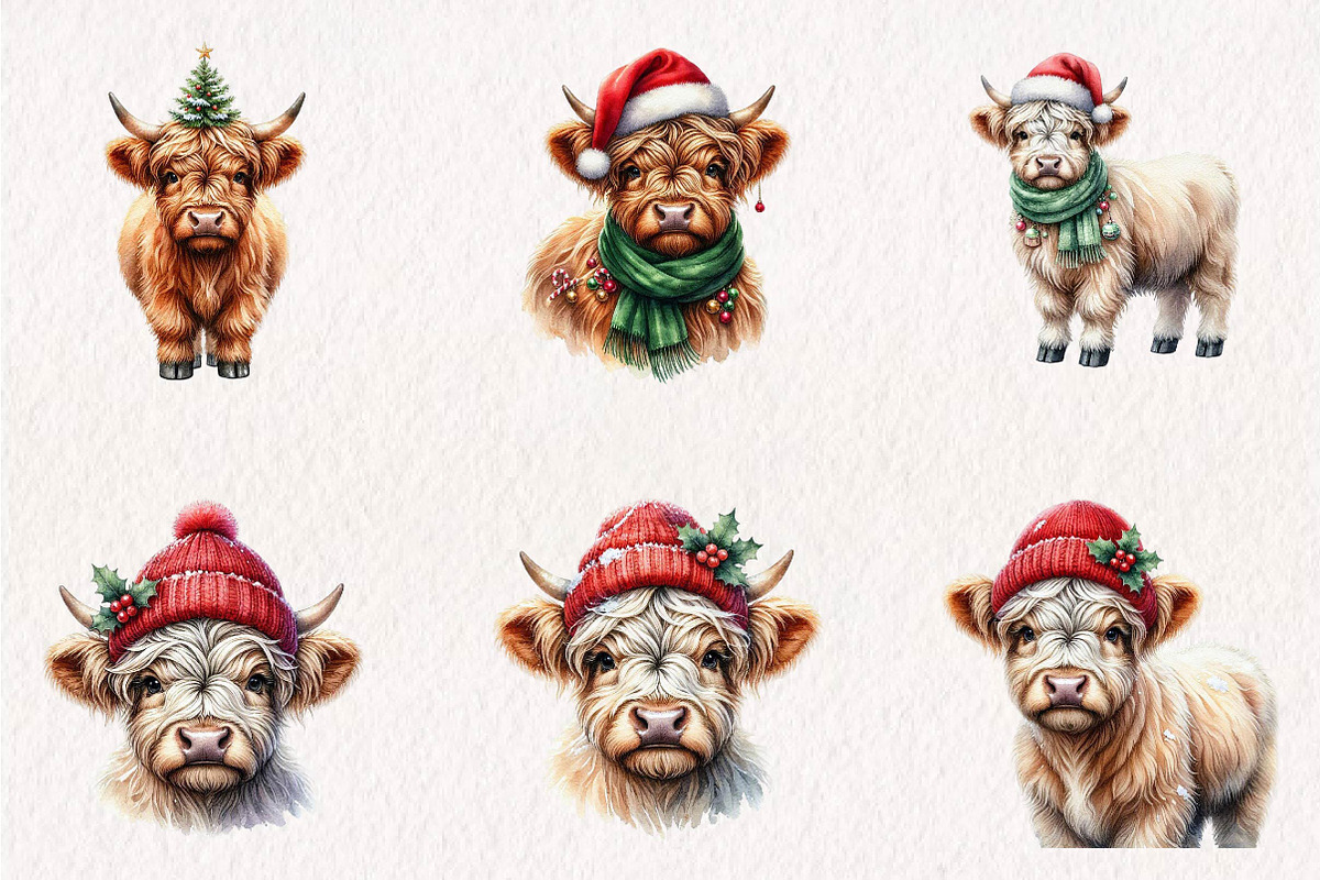 Christmas Highland Cow PNG Bundle, a Seasonal Illustration by CreationArt (Photo 2 of 7)