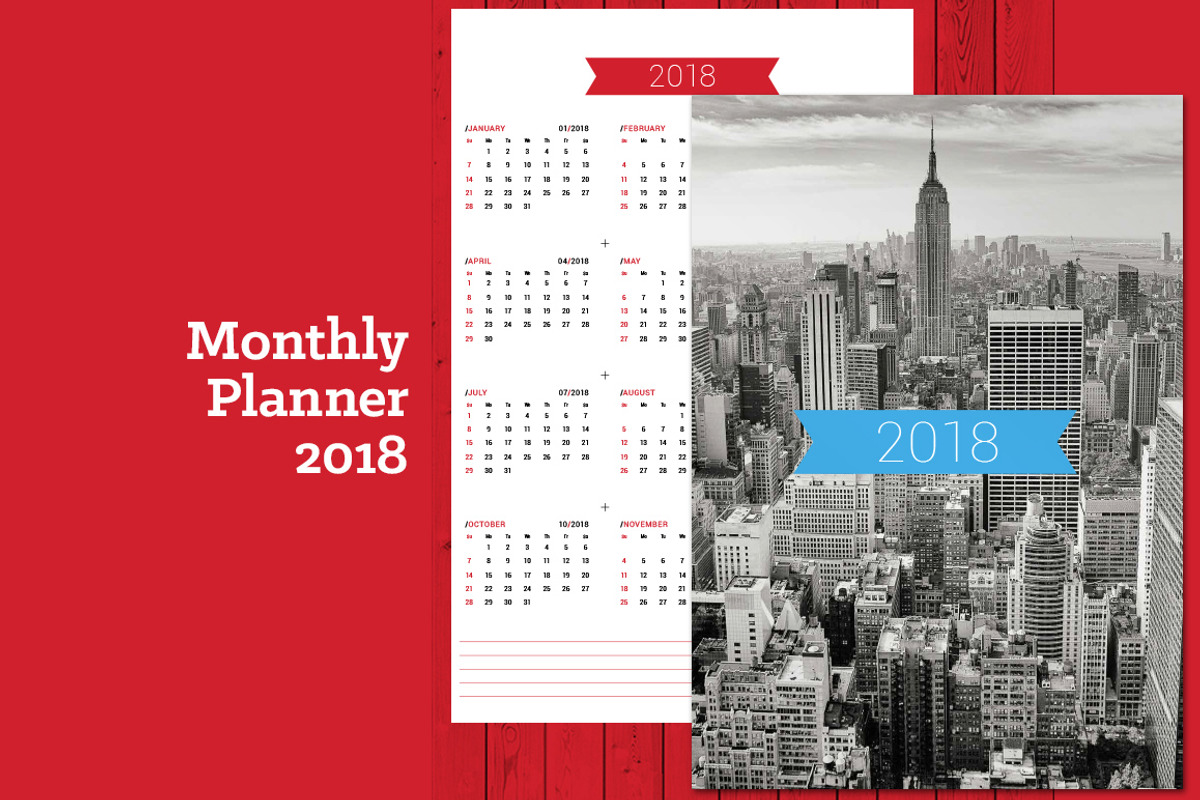 Monthly Planner 2018 (MP018-18), a Stationery Template by mikhailmorosin