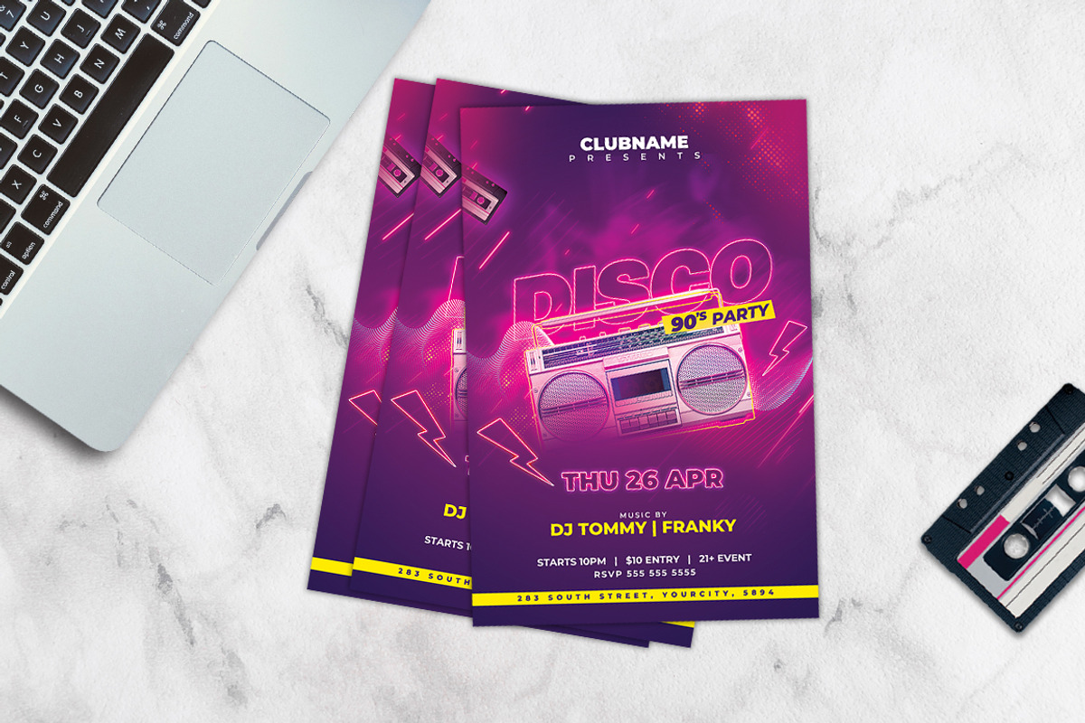 90s Party Flyer Template, a Flyer Template by Hotpin (Photo 2 of 3)