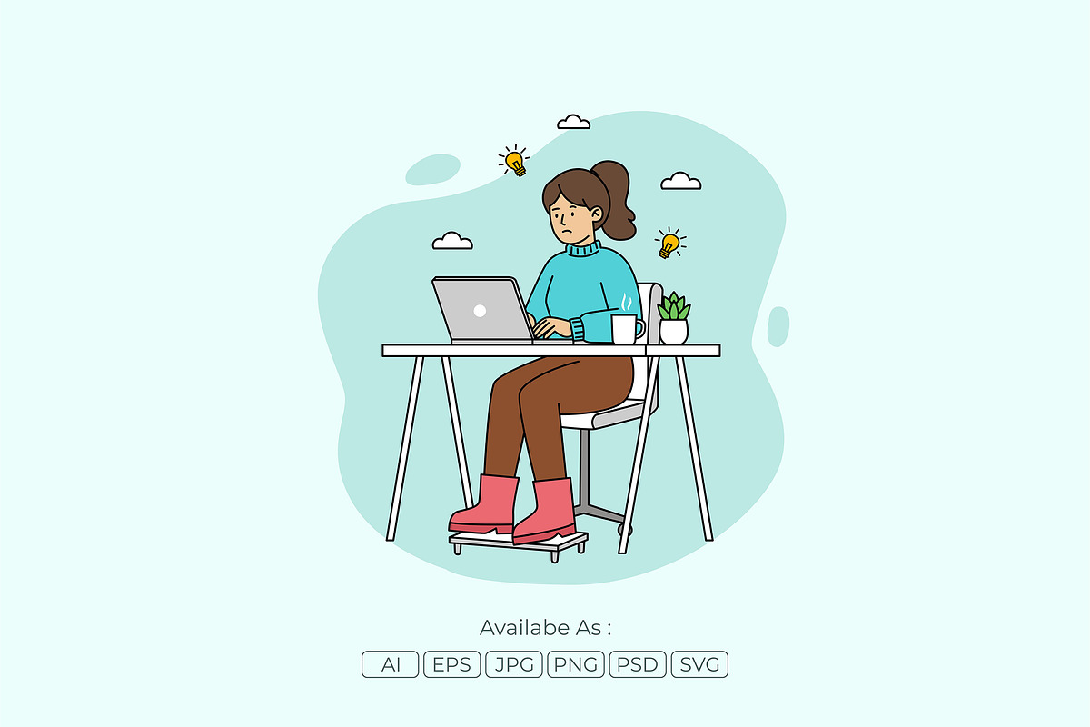 Freelance Woman Laptop Work, a Work Illustration by Partikusi Design (Photo 2 of 3)
