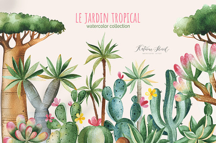 Le Jardin Tropical. Watercolor set